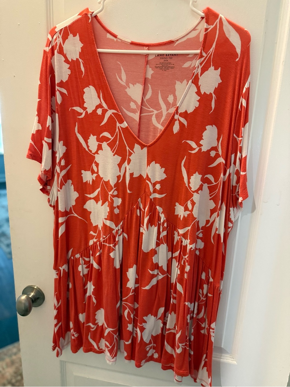 Lane Bryant Coral Floral V-Neck Midi Top